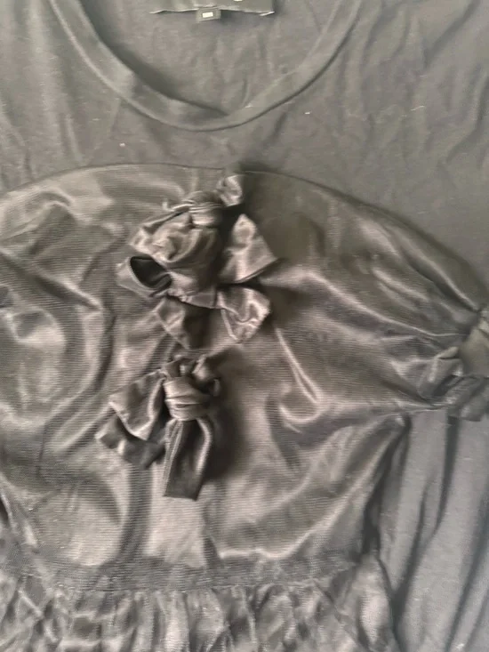 McQ Alexander McQueen Sheer Bow Mesh Overlay Ruffle Mixed Media Goth Shirt Top M - Picture 13 of 16